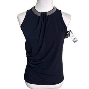 Alfani Navy Sleeveless Blouse Silver Accents